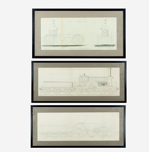 Edward Barnard,  Engraving On Copper, Crampton's Patent Locomotive  1848, Five Sheets., H 11'' W 35'' 5 pcs