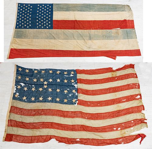 United States Flags, 34 Stars And 45 Stars, 19th C., H 63'' W 104'' 2 pcs