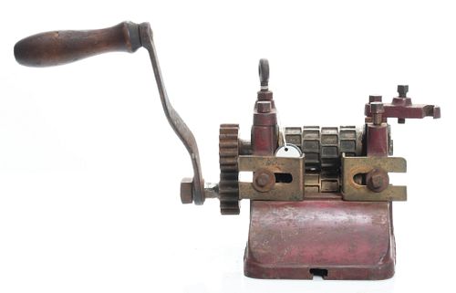 THOMAS MILLS & BRO. (PHILADELPHIA) CAST IRON CANDY MACHINE, C. 1900, H 8", W 10", D 8" 