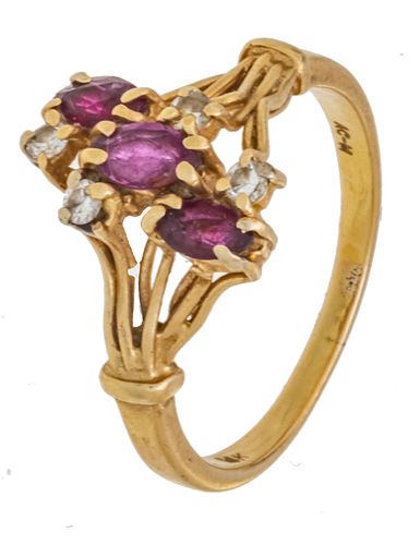 14K YELLOW GOLD, RUBY AND DIAMOND RING SIZE 8 1/4 