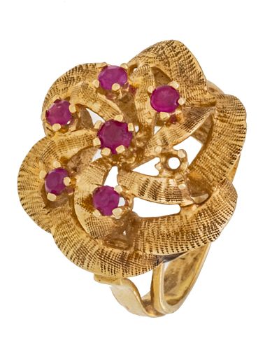 14K YELLOW GOLD CLUSTER RING,  WITH RUBIES SIZE 6 