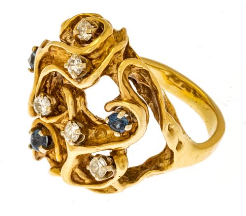 14kt Yellow Gold, Diamond & Sapphire Ring, Size: 6.25, 13g