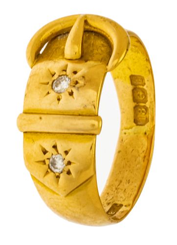 British 18kt Yellow Gold & Diamond Buckle Ring, Size: 7.5, 5g