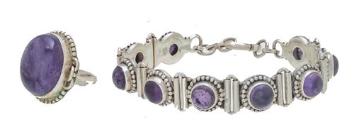 MEXICO SILVER AND AMETHYST BRACELET L 7' 