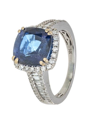 5.92ct Sapphire, Diamond & 14kt White Gold Ring, Size: 6.75, 5.86g
