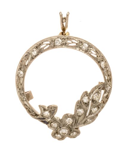 White Gold Filigree & Diamond Pendant, Dia. 1'' 4g