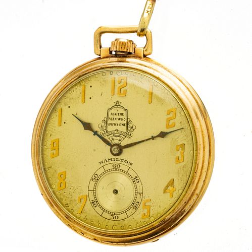 Hamilton 14K Pocket Watch And Chain C. 1931, Dia. 1.6'' 2.25t oz