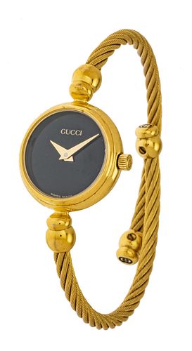 Gucci Gold Tone Metal & Enamel Wristwatch, H 2'' W 2.25'' 15g