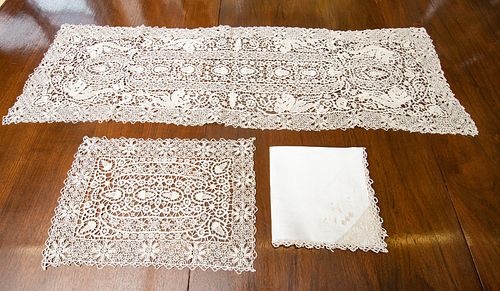 Lace Runner, + 12 All Lace Placemats And 12 Lace Edge Napkins