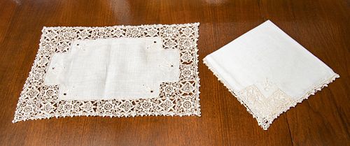 Linen And Lace Placemats And Napkins, Two Sets 28 pcs