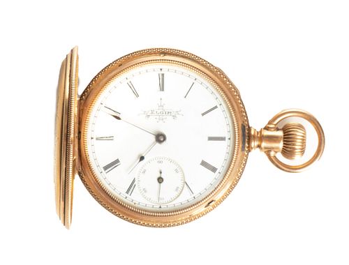 Lord Elgin 14k Gold Keystone Hunter's Case Pocket Watch, Dia. 1.6''