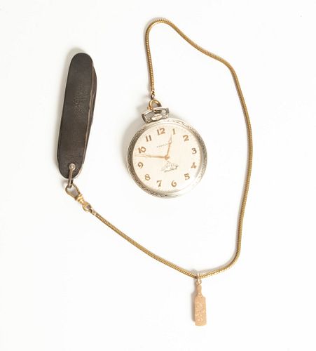 Hamilton 10k White Gold Pocket Watch, Open Face C. 1940, Dia. 1.8''