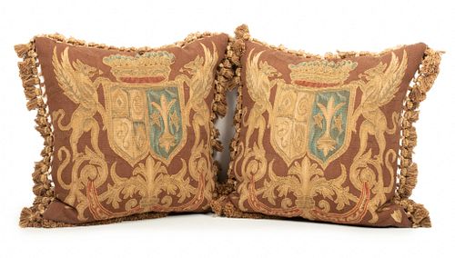 TAPESTRY PILLOWS WITH CRESTS, PAIR H 25" W 22" 