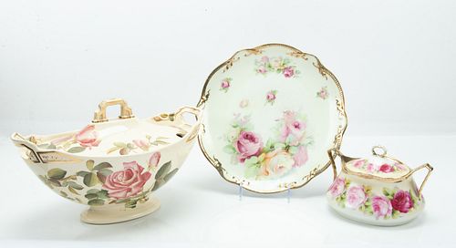 "ROSES" TUREEN, CHARGER AND PRUSSIA BOWL 3 PCS H 9" W 8 L 14" 