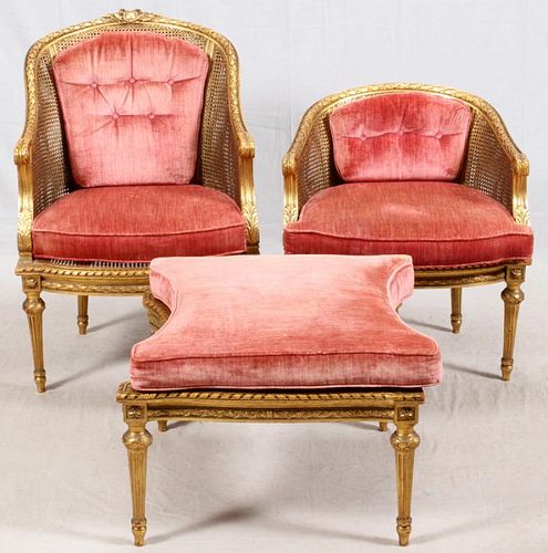 LOUIS XVI STYLE CANE CHAISE IN THREE PARTS