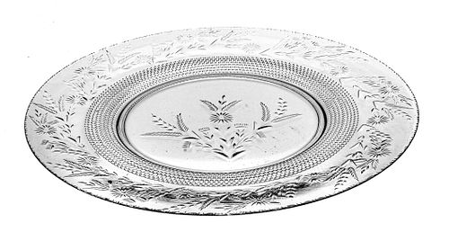 HAND ETCHED ROUND CRYSTAL SERVING TRAY 1940 DIA 19" 