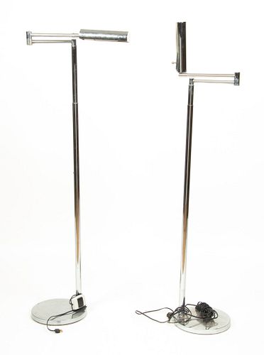 Mid-Century Modern Style Chrome Plated Steel Floor Lamps H 41'' L 18'' Dia. 25'' 1 Pair
