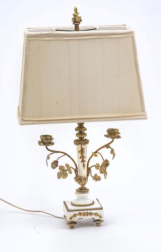FRENCH BRONZE AND MARBLE LAMP, H 22", W 8"