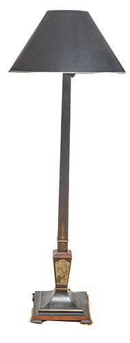 Wood Black Painted And Stenciled Floor Lamp H 71'' W 14'' L 14''