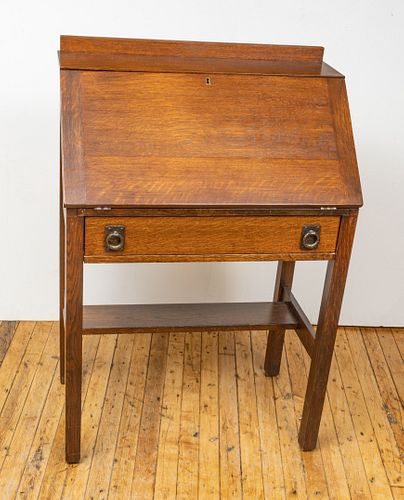 Lifetime Furniture Mission Style Oak Slant Front Desk, H 41'' W 28''