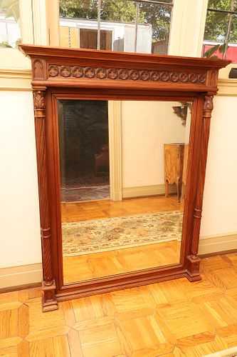 Carved Wood Pillared Mirror, H 55'' W 45''