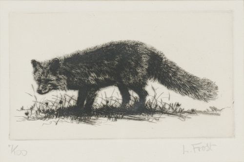 L. FROST, ETCHING H 3" W 5" FOX,  