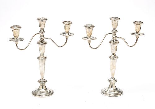 STERLING CANDELABRAS, 3 LIGHT, BY EMPIRE PAIR H 13.5"   " W 11" 