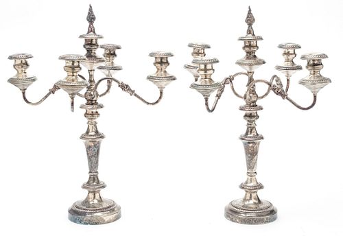 SILVER PLATE CANDELABRAS, FOUR ARMS, PAIR H 23" W 18" 