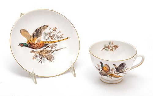 ROYAL TUSCAN ENGLISH CUPS AND SAUCERS, PHEASANT MOTIF, FOR SEVEN