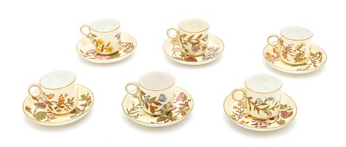 ROYAL WORCESTER PORCELAIN MOCCA CUPS AND SAUCERS C.1888 SIX 