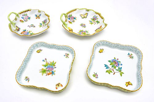 HEREND 'CHINESE BOUQUET' PORCELAIN DISHES, 4 PCS, W 7"-8" 