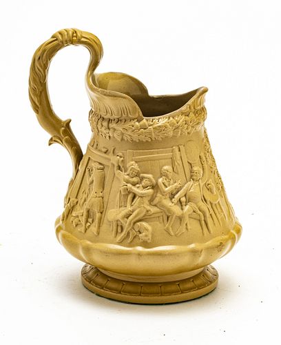 RIDGWAY POTTERY PITCHER, FIGURES IN LOW RELIEF C 1900 H 9" 