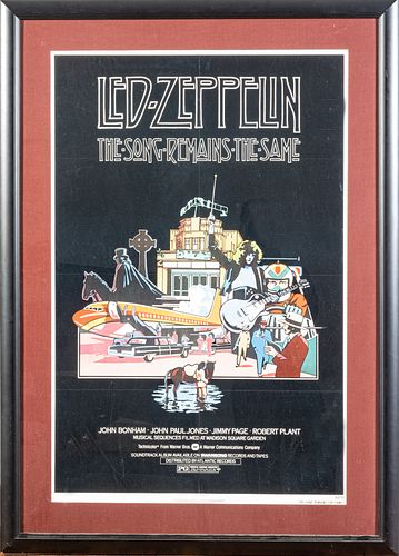 LED ZEPPELIN ONE SHEET MOVIE POSTER, 1976, H 40" W 26" "THE SONG REMAINS THE SAME" 