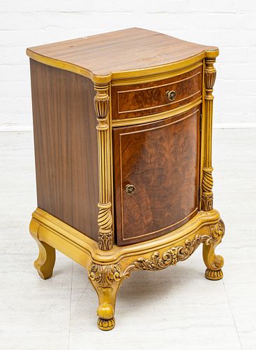 WALNUT AND SATINWOOD NIGHT STAND C 1930 H 28.5" W 17" D 15" 