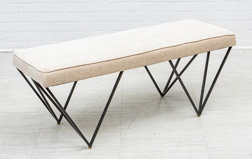 CONTEMPORARY UPHOLSTERED STEEL BENCH, H 19", L 48"