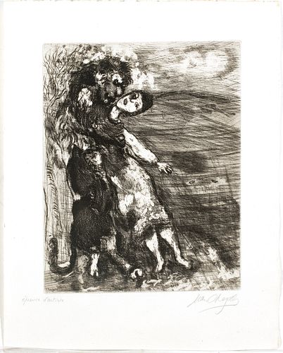 Marc Chagall (French/Russian, 1887-1985) Etching On Montval Laid Paper, C. 1927-31, Le Lion Amoureux, H 11.75'' W 9.5''