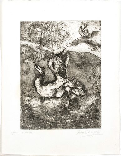 Marc Chagall (French/Russian, 1887-1985) Etching On Montval Laid Paper, C. 1927-31, L'Oiseau Blesse D'une Fleche, H 11.7'' W 9.4''