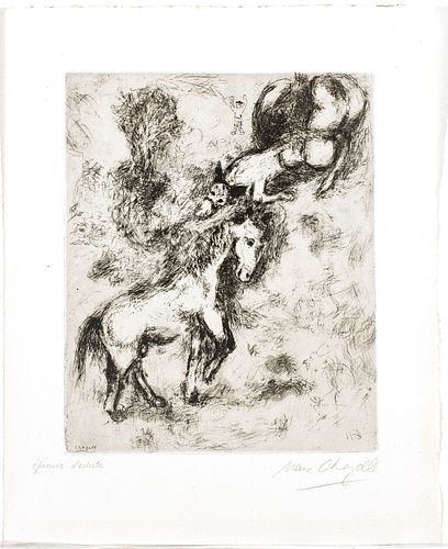Marc Chagall (French/Russian, 1887-1887) Etching On Montval Laid Paper, C. 1927-31, Le Cheval Et L'âne, H 11.7'' W 9.4''