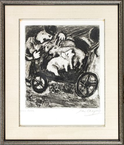 Marc Chagall (French/Russian, 1887-1985) Etching On Montval Laid Paper, C. 1927-31, Le Berger Et Son Troupeau, H 11.7'' W 9.4''