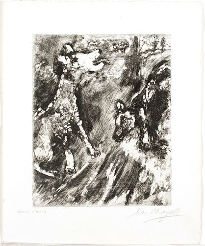 Marc Chagall (French/Russian, 1887-1985) Etching On Montval Laid Paper, C. 1927-31, La Lice Et Sa Compagne, H 11.7'' W 9.4''