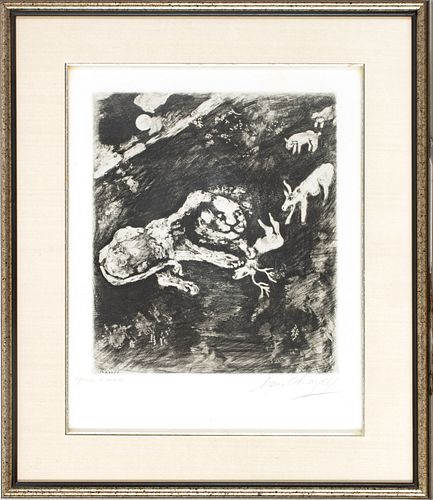 Marc Chagall (French/Russian, 1887-1985) Etching On Montval Laid Paper, C. 1927-31, La Génisse, La Chèvre, H 11.7'' W 9.4''