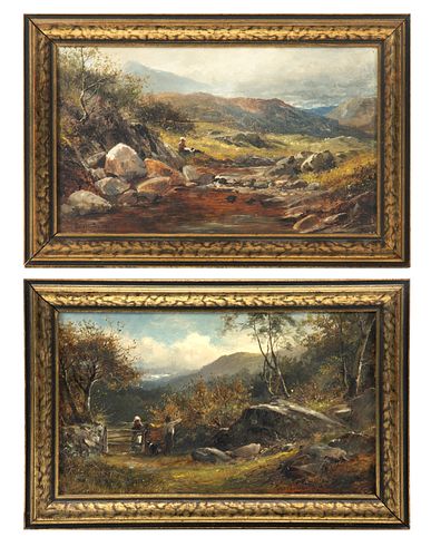 DAVID BATES, 1840 - 21, BRITISH, OIL ON CANVAS, 1876, PAIR H 7" W 12.5" OLD ROAD - BETTWS 