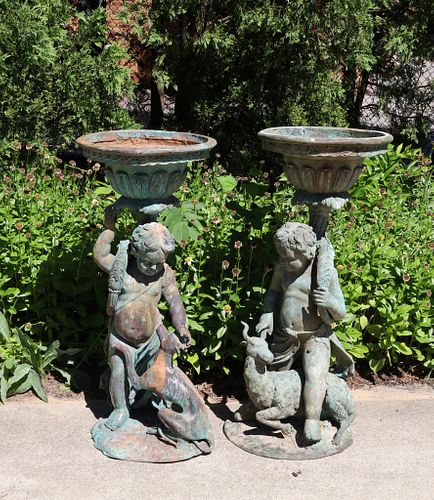 Pair Of Bronze Figural Garden Planters H 42'' W 23'' 2 pcs