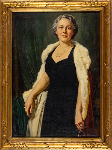 ARNOLD G. MOUNTFORT (AMERICAN, 1878-1942), OIL ON CANVAS,  1940, H 35", W 24", PORTRAIT OF RUTH FISHER OXNAM 