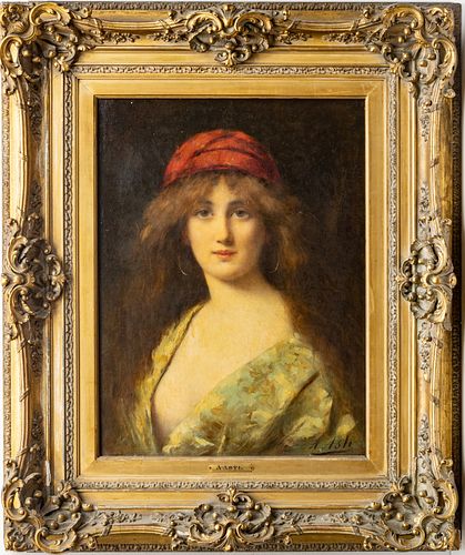 ANGELO ASTI (FRENCH 1847-1903) OIL ON CANVAS 19TH C., H 24", W 18", PORTRAIT OF A YOUNG WOMAN 