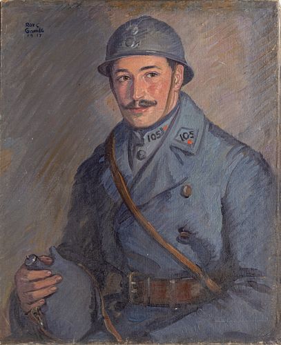 ROY C. GAMBLE (AMERICAN 1887–1972) OIL ON CANVAS, 1917, H 30.5" W 24.5" PORTRAIT OF AN OFFICER OF THE FRENCH 105TH REGIMENT