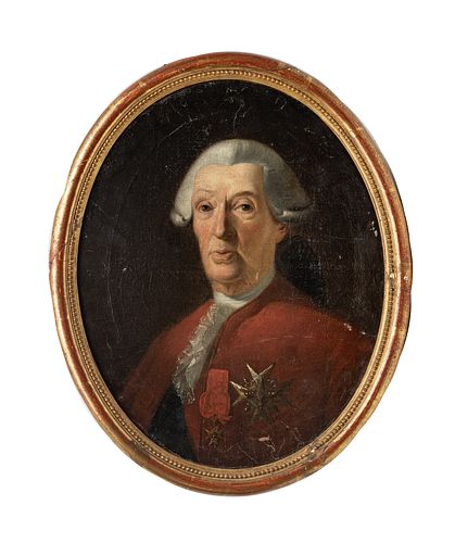 GERMAN SCHOOL, OIL ON CANVAS, 18TH CENTURY, H 15.5", W 12.5", GENTLEMAN OF THE ORDER OF THE HOLY SPIRIT 