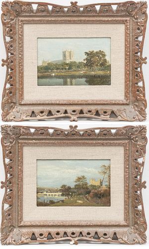 ATTRIBUTED TO JOHN CONSTABLE (BRITISH, 1776–1837) OIL ON BOARD, PAIR H 5.5" W 8.5" WESTMINSTER ABBEY; ROCHESTER 