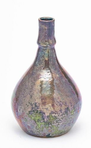 MARY CHASE PERRY PEWABIC POTTERY EARTHENWARE BOTTLE NECK VASE,  C. 1912-1920 H 8.5" DIA 6" 
