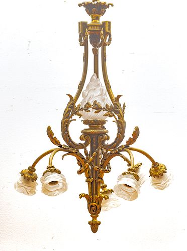 FRENCH BRONZE ROCOCO STYLE CHANDELIER. SIX ARMS, CIRCA 1920 H 36" DIA 23" 